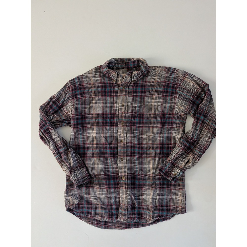 Vintage Woolrich Mens Flannel Shirt L Navy Plaid Cotton Button Schacket